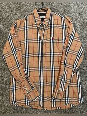 Burberry Beige Plaid Button-Down Shirt